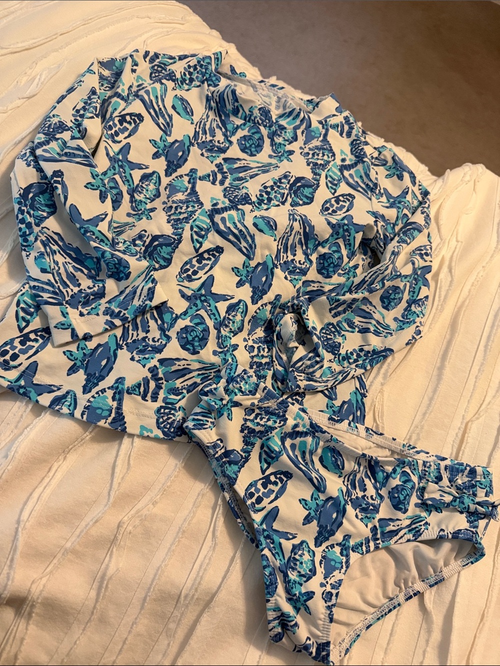 Girl’s Lilly Pulitzer Blue Seashell Print Swim Suit